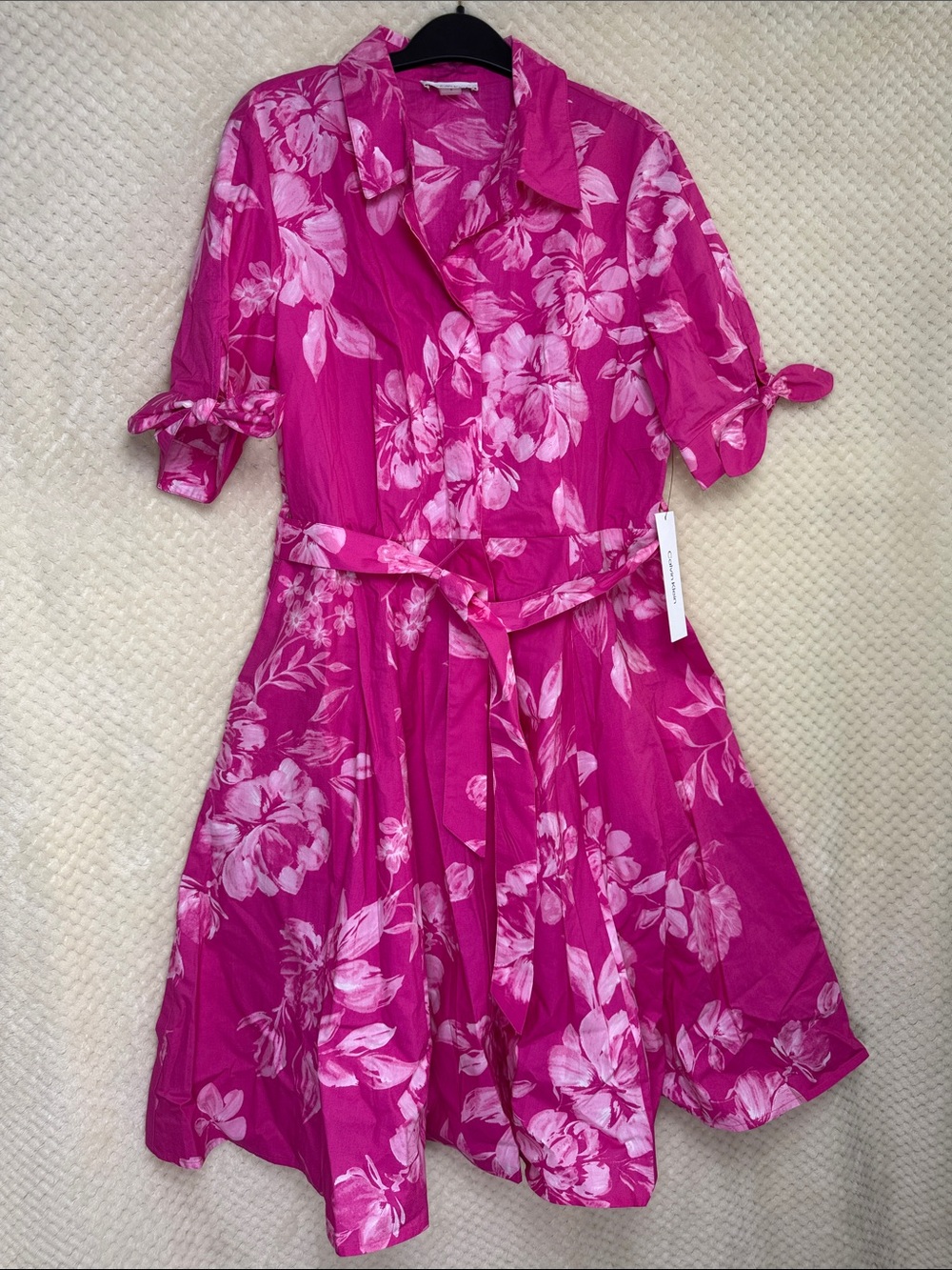Calvin Klein Floral Tie-Waist Shirt Dress